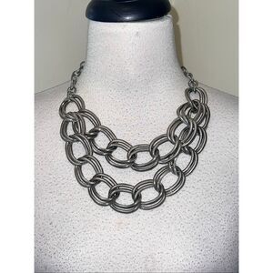 White House Black Market Women's Double Loop Link Statement Necklace Silver OS